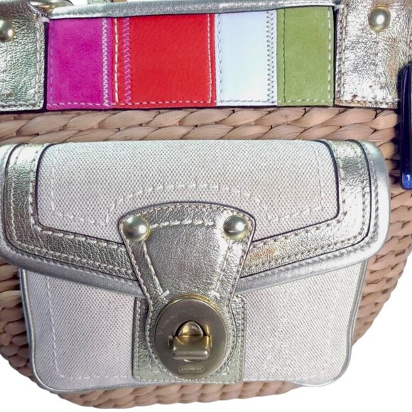 Vintage COACH Legacy Multicolor Straw Basket and gold Turnlock Wallet Set - Picture 14 of 14